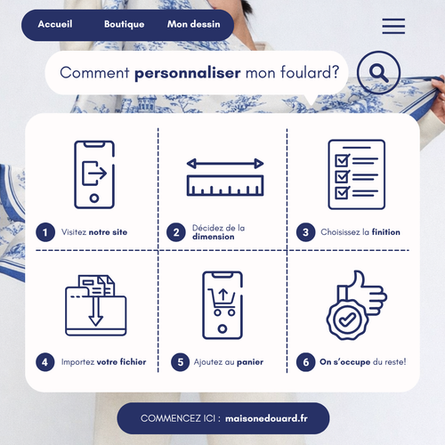 Étapes pour personnaliser un foulard en ligne : choix des dimensions, finitions et envoi du fichier